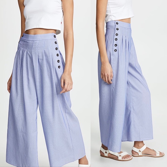 New high waisted crop pant button detail Shop bop wide leg small spring summer - Picture 11 of 11